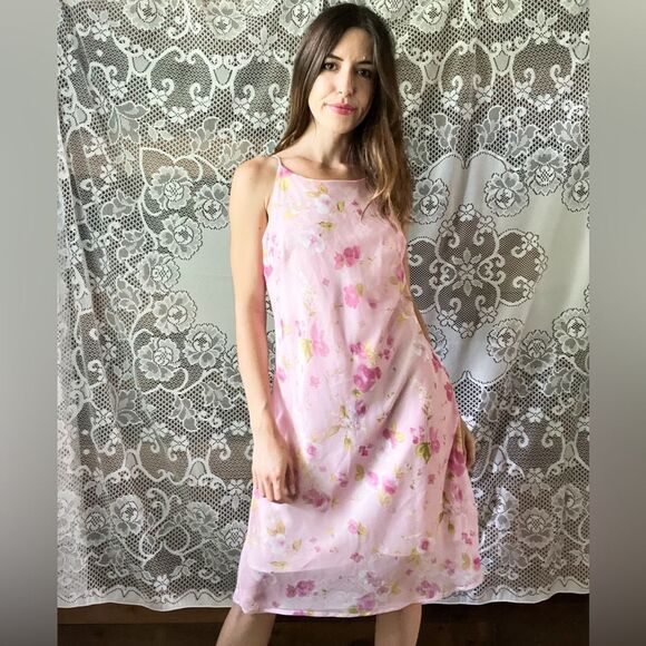 Vintage Dresses & Skirts - Vintage 90s Studio Y Sheer Slip Lined Floral Cottagecore Fairycore MIDI Dress
